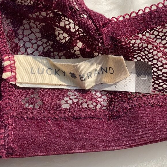 Lucky Brand Burgundy Lace Bralette Size L Lightly Padded - Picture 10 of 11